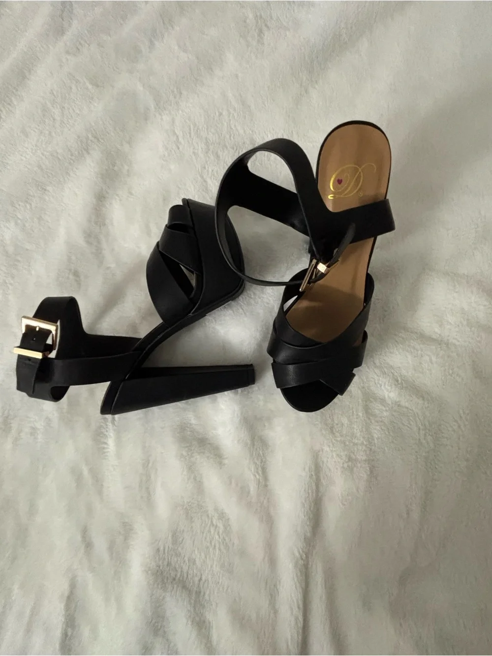 My Delicious Women's Black Patent Platform Open Toe Ankle Strap Heel Size 8